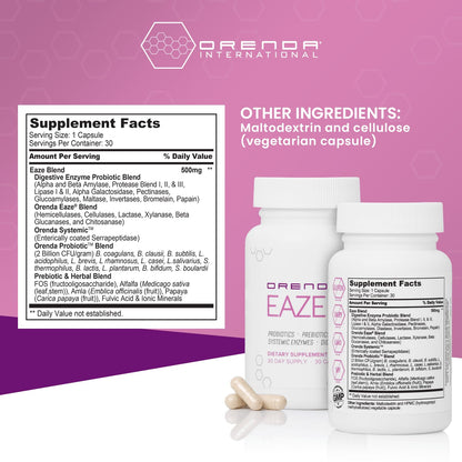 Orenda Eaze®: Gut Wellness Capsules | 6-in-1 Digestive Support with Probiotics, Endospores, Peptizyme-SP EN, Prebiotics, and Digestive Enzymes - dailyvitalstore