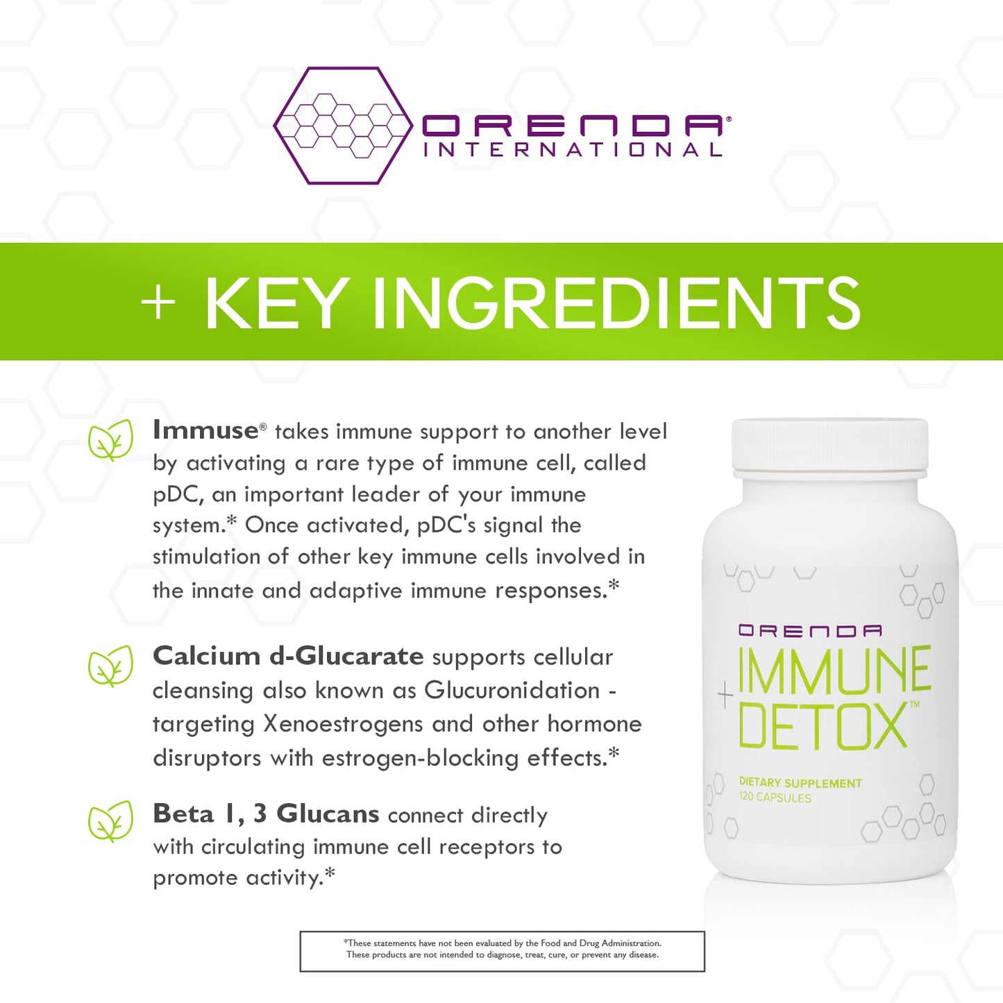 Orenda Immune + Detox - Specialized Formula with Calcium d-Glucarate, Beta 1,3 Glucans & IMMUSE® for Wellness and Balance - 120 Capsules - dailyvitalstore