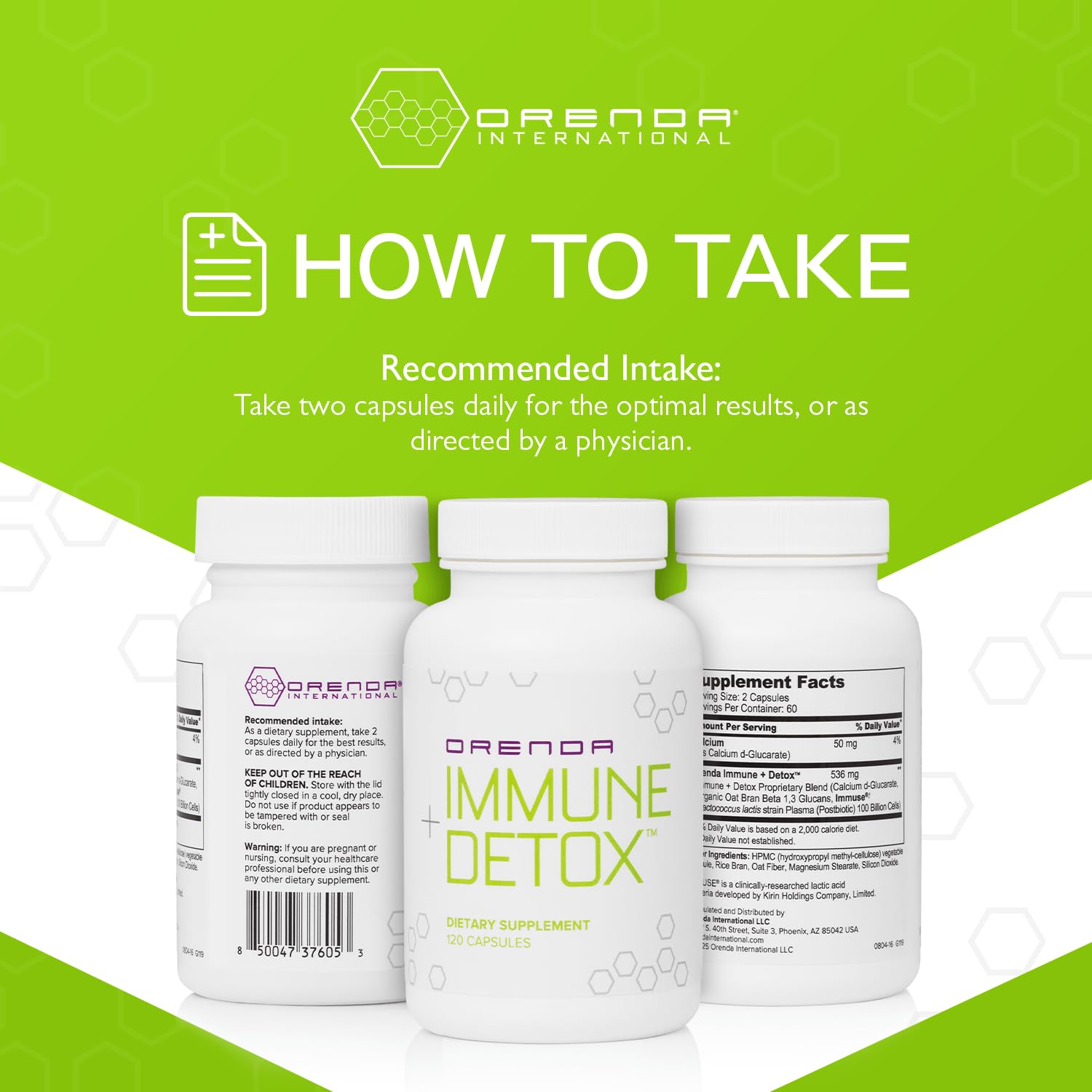 Orenda Immune + Detox - Specialized Formula with Calcium d-Glucarate, Beta 1,3 Glucans & IMMUSE® for Wellness and Balance - 120 Capsules - dailyvitalstore