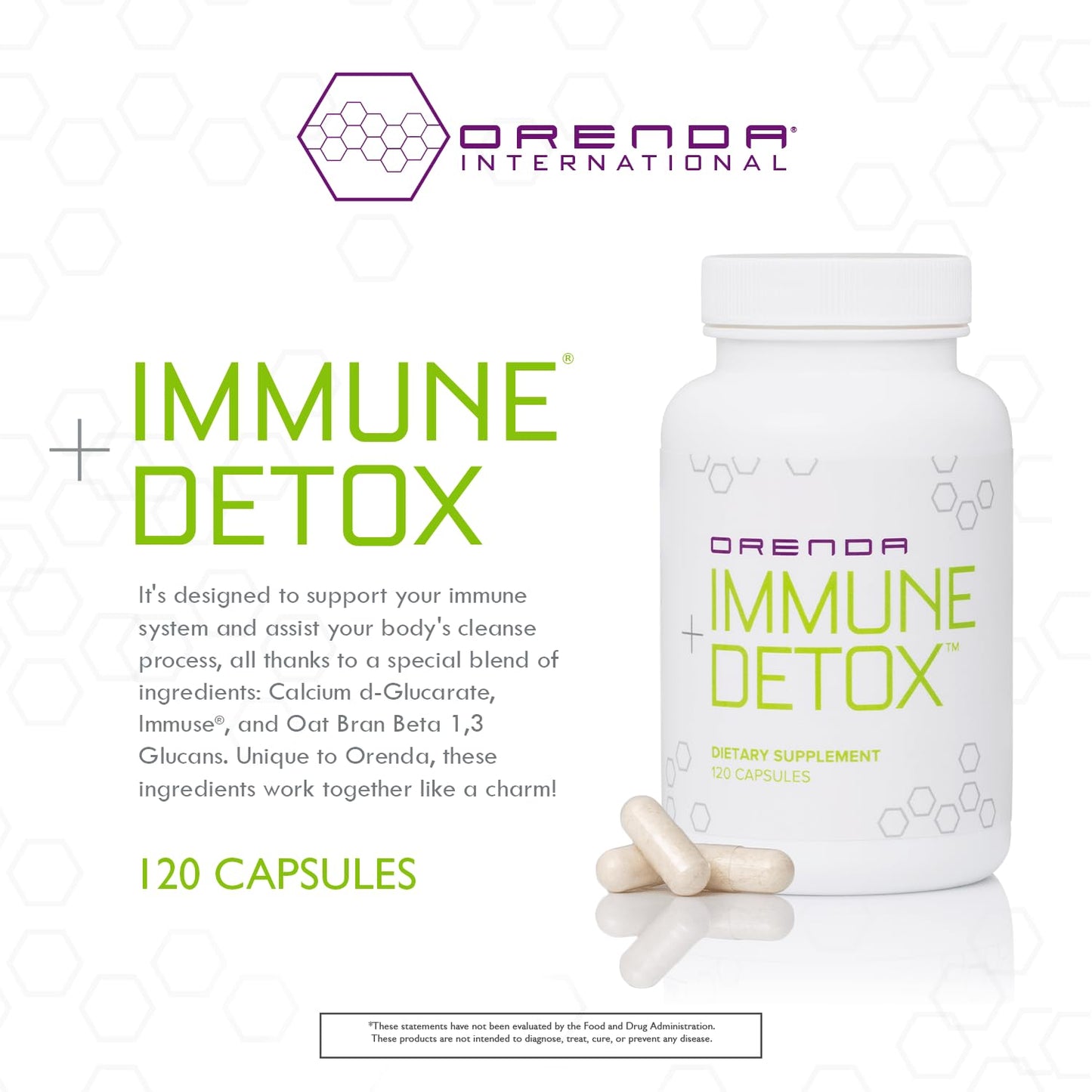 Orenda Immune + Detox - Specialized Formula with Calcium d-Glucarate, Beta 1,3 Glucans & IMMUSE® for Wellness and Balance - 120 Capsules - dailyvitalstore