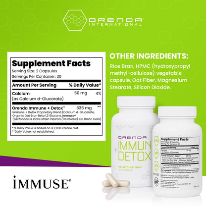 Orenda Immune + Detox - Specialized Formula with Calcium d-Glucarate, Beta 1,3 Glucans & IMMUSE® for Wellness and Balance - 120 Capsules - dailyvitalstore