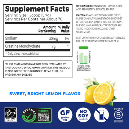 Orgain Creatine Monohydrate Micronized Powder, Lemonade Flavored, 5g Creatine, 70 Servings, Supports Muscle Growth, Post Workout Recovery - dailyvitalstore