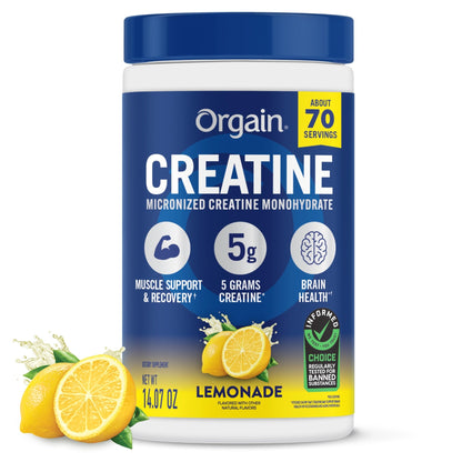 Orgain Creatine Monohydrate Micronized Powder, Lemonade Flavored, 5g Creatine, 70 Servings, Supports Muscle Growth, Post Workout Recovery - dailyvitalstore