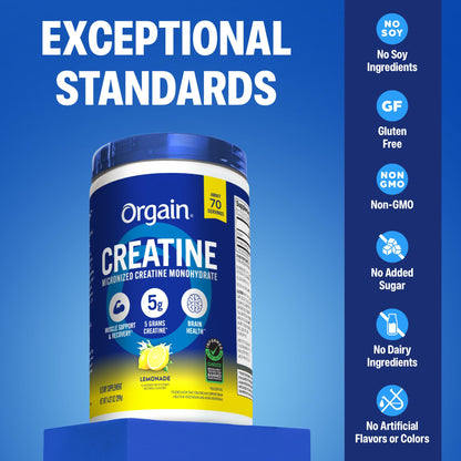 Orgain Creatine Monohydrate Micronized Powder, Lemonade Flavored, 5g Creatine, 70 Servings, Supports Muscle Growth, Post Workout Recovery - dailyvitalstore