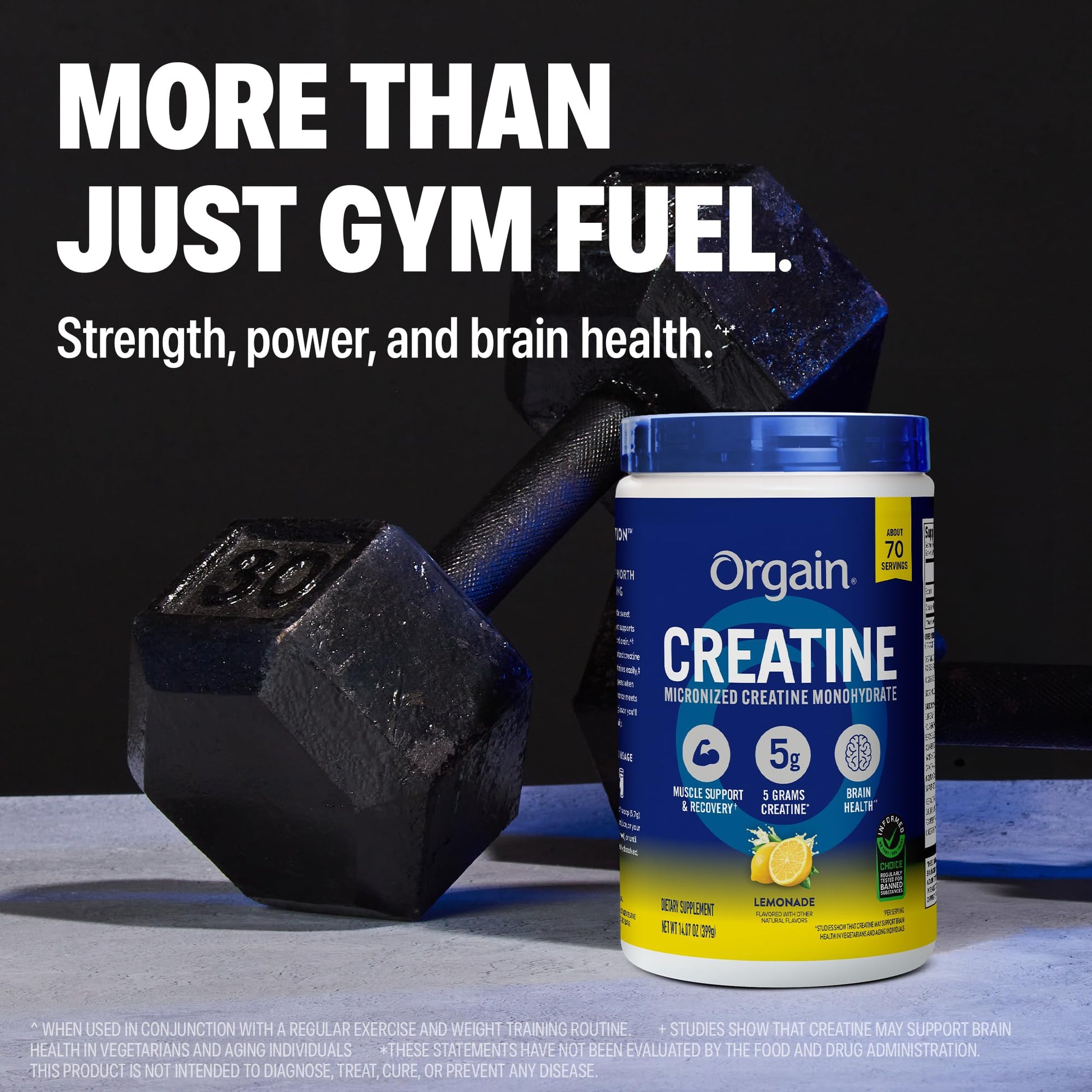 Orgain Creatine Monohydrate Micronized Powder, Lemonade Flavored, 5g Creatine, 70 Servings, Supports Muscle Growth, Post Workout Recovery - dailyvitalstore