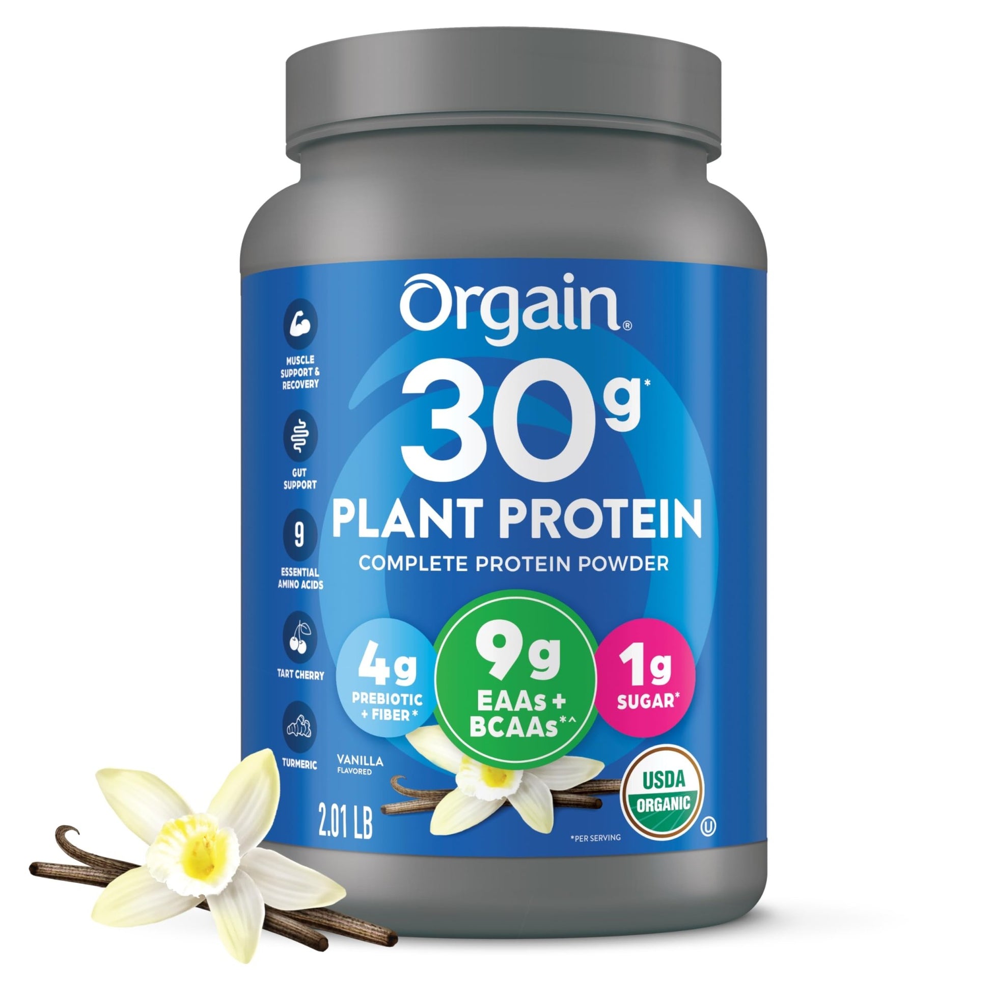 Orgain Organic 30g Vegan Plant Protein Powder, Vanilla, 9g EAAs + BCAAs, High Plant Protein, 4g Prebiotic + Fiber, 1g Sugar, Pre-Workout, Muscle Support + Recovery - 2.01lb (Packaging May Vary) - dailyvitalstore