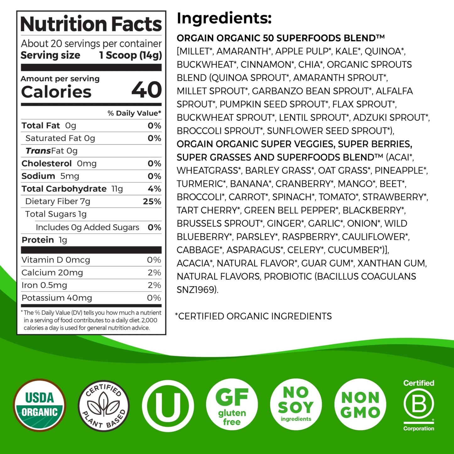 Orgain Organic Greens Powder + 50 Superfoods, Original - 1 Billion Probiotics for Digestive Health, Antioxidants, Vegan, Plant-Based, Gluten-Free, Non-GMO - dailyvitalstore