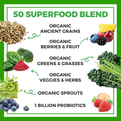 Orgain Organic Greens Powder + 50 Superfoods, Original - 1 Billion Probiotics for Digestive Health, Antioxidants, Vegan, Plant-Based, Gluten-Free, Non-GMO - dailyvitalstore