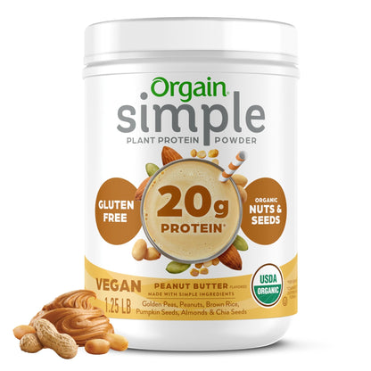 Orgain Organic Simple Vegan Protein Powder, Peanut Butter - 20g Plant Based Protein, With less Ingredients, No Artificial Sweeteners, Gluten Free, No Dairy or Lactose, 1.25 lb (Packaging May Vary) - dailyvitalstore