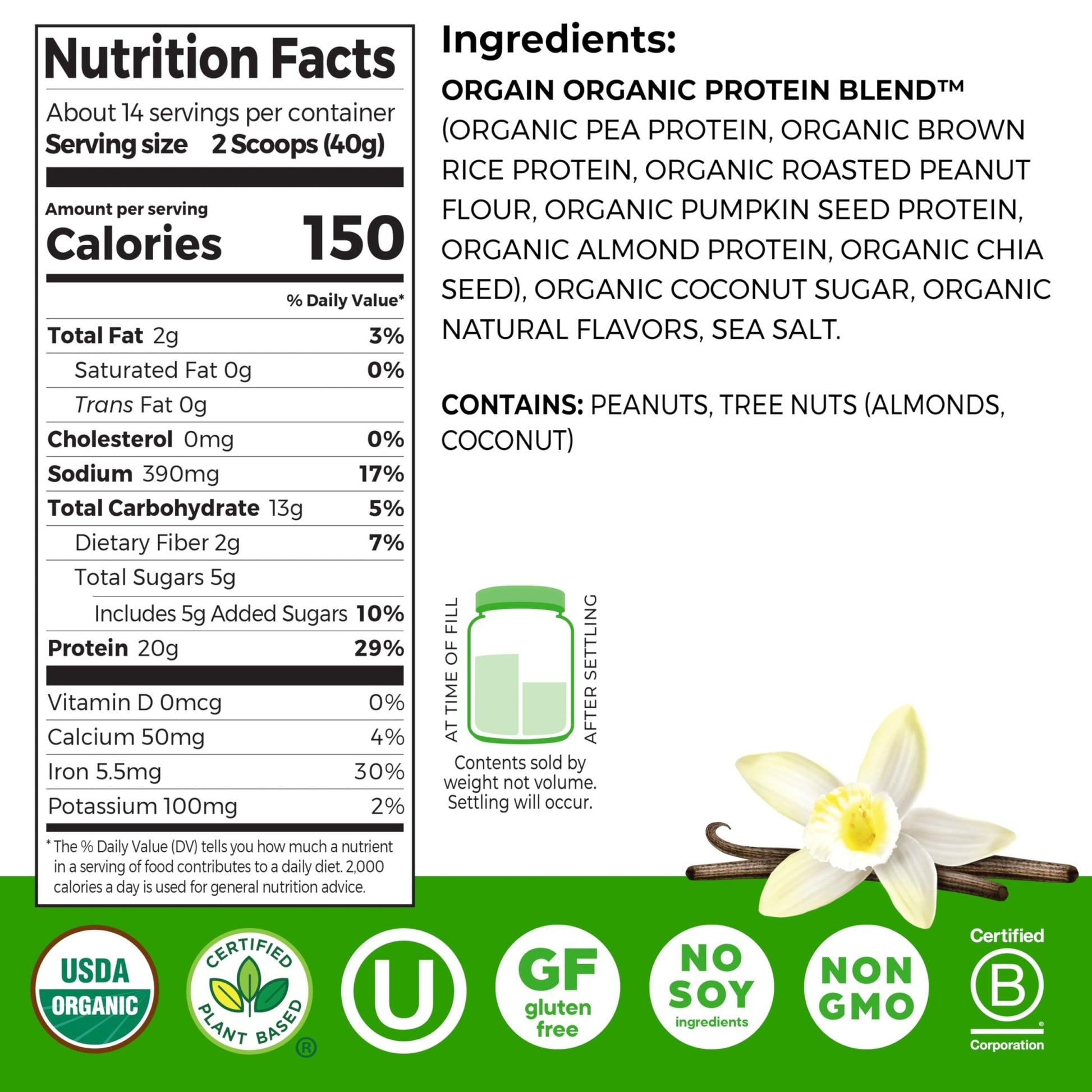 Orgain Organic Simple Vegan Protein Powder, Vanilla - 20g Plant Based Protein, Made with less Ingredients, No Artificial Sweeteners, Gluten Free, No Dairy or Lactose, 1.25 lb (Packaging May Vary) - dailyvitalstore