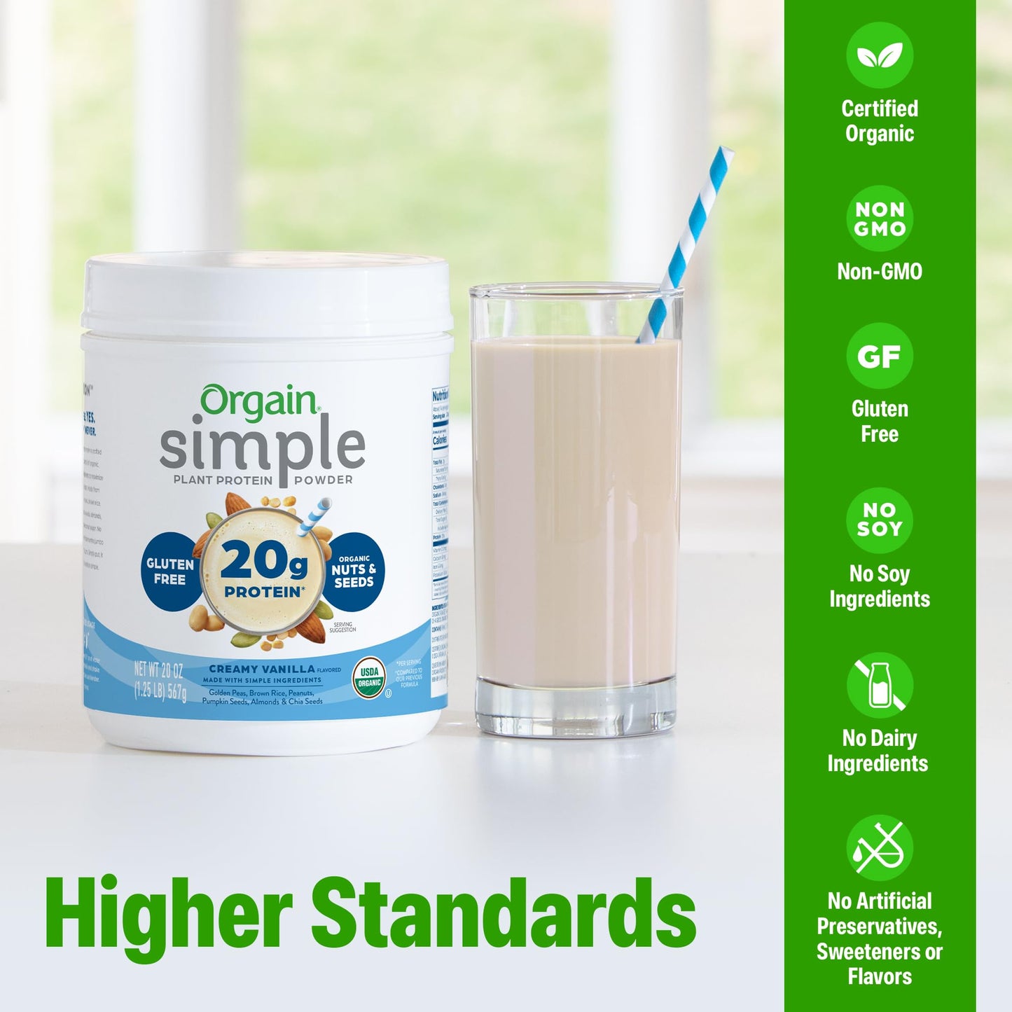 Orgain Organic Simple Vegan Protein Powder, Vanilla - 20g Plant Based Protein, Made with less Ingredients, No Artificial Sweeteners, Gluten Free, No Dairy or Lactose, 1.25 lb (Packaging May Vary) - dailyvitalstore