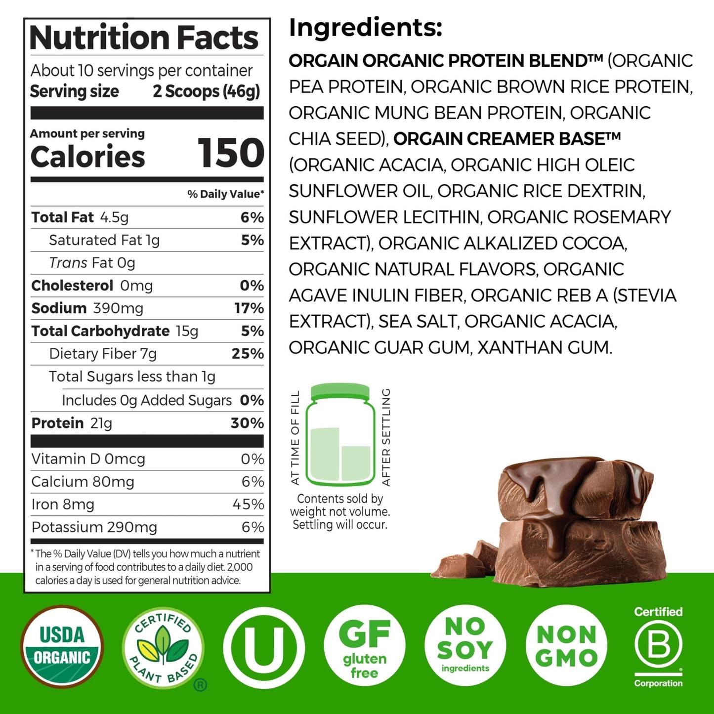 Orgain Organic Vegan Protein Powder, Creamy Chocolate Fudge - 21g Plant Protein, 7g Prebiotic Fiber, Low Net Carb, No Lactose Ingredients, No Added Sugar - dailyvitalstore