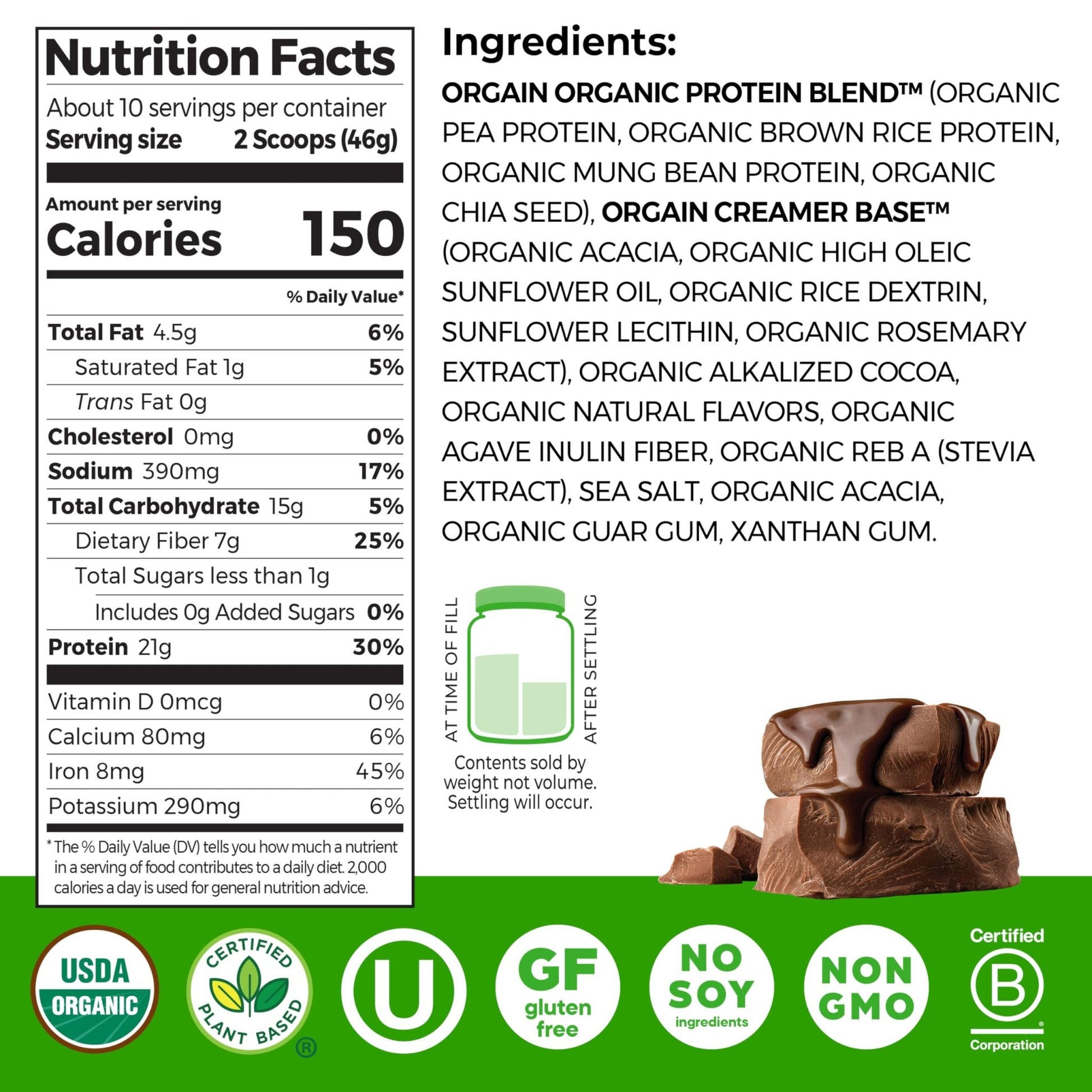 Orgain Organic Vegan Protein Powder, Creamy Chocolate Fudge - 21g Plant Protein, 7g Prebiotic Fiber, Low Net Carb, No Lactose Ingredients, No Added Sugar - dailyvitalstore