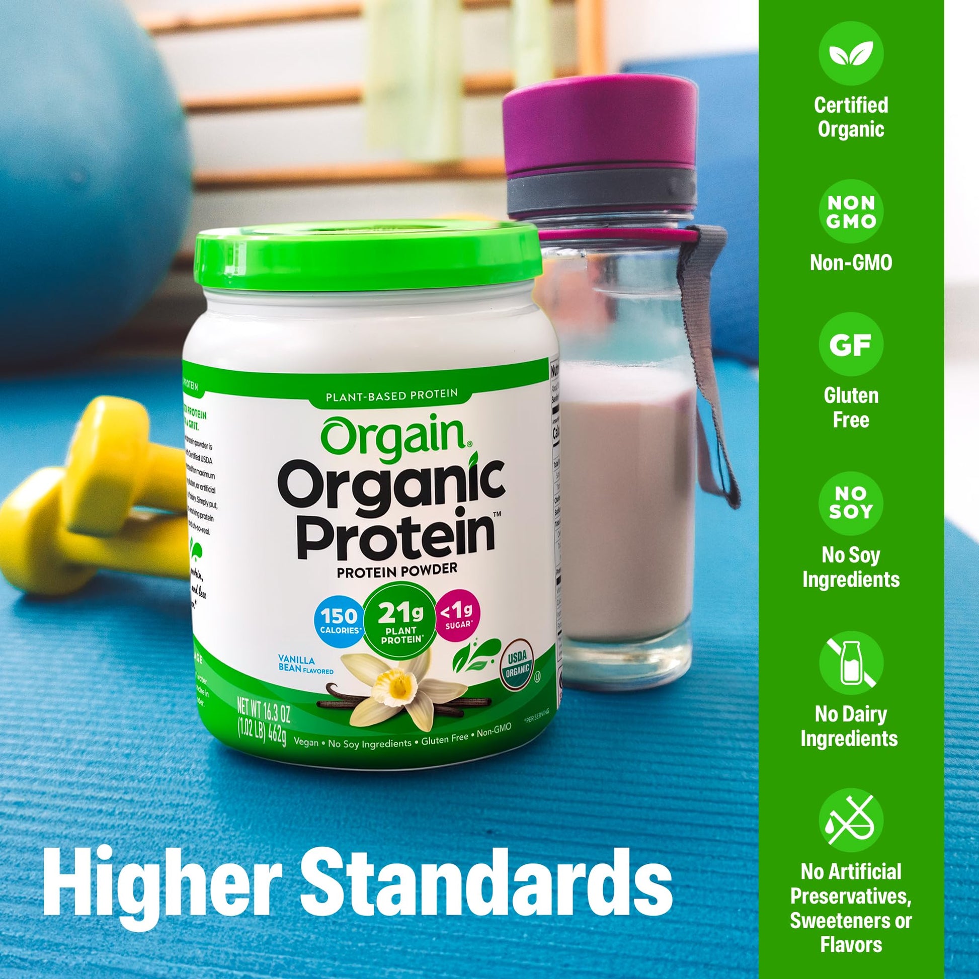 Orgain Organic Vegan Protein Powder, Vanilla Bean - 21g Plant Based Protein, 4g Prebiotic Fiber, No Lactose Ingredients, No Added Sugar, Non-GMO, For Shakes & Smoothies - dailyvitalstore