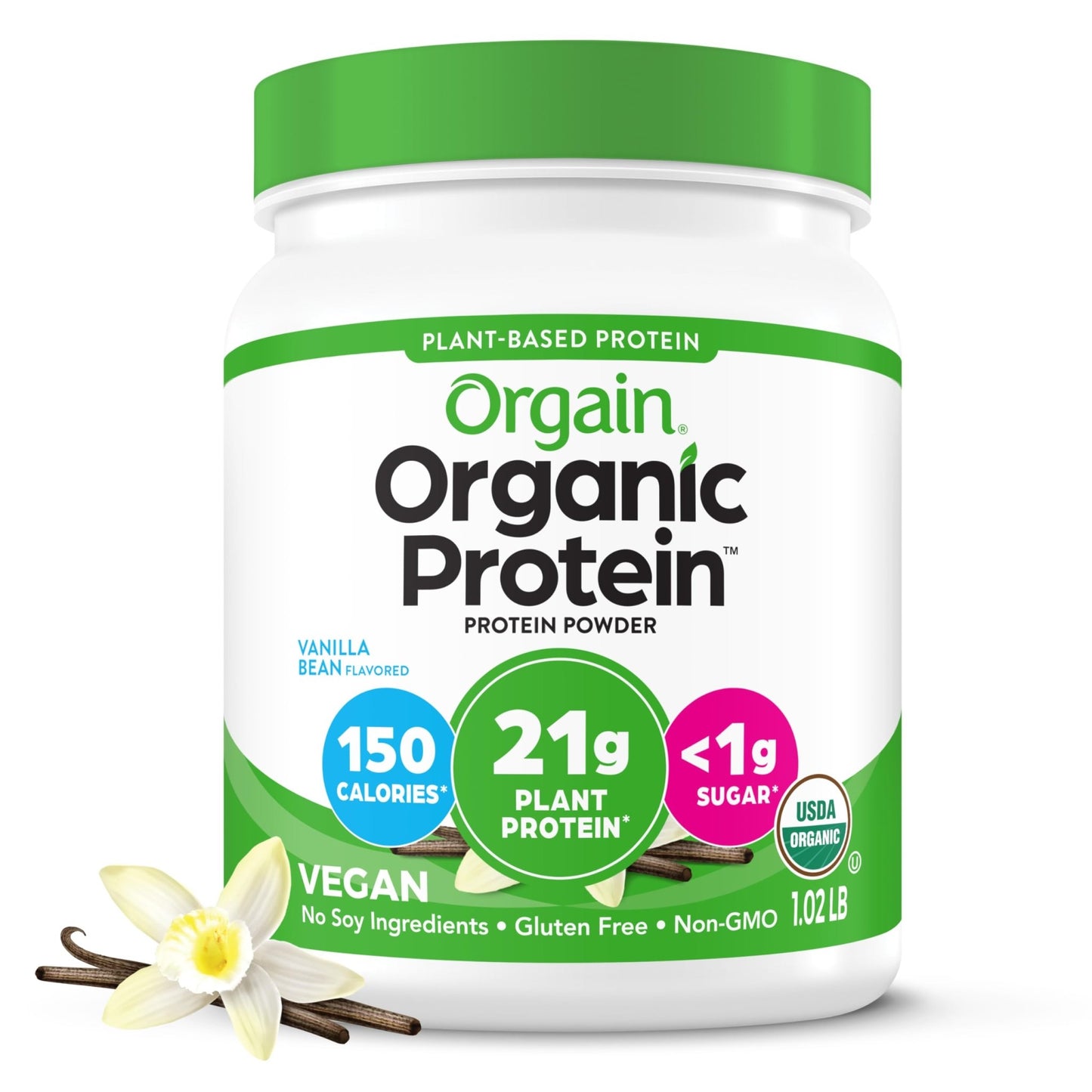 Orgain Organic Vegan Protein Powder, Vanilla Bean - 21g Plant Based Protein, 4g Prebiotic Fiber, No Lactose Ingredients, No Added Sugar, Non-GMO, For Shakes & Smoothies - dailyvitalstore