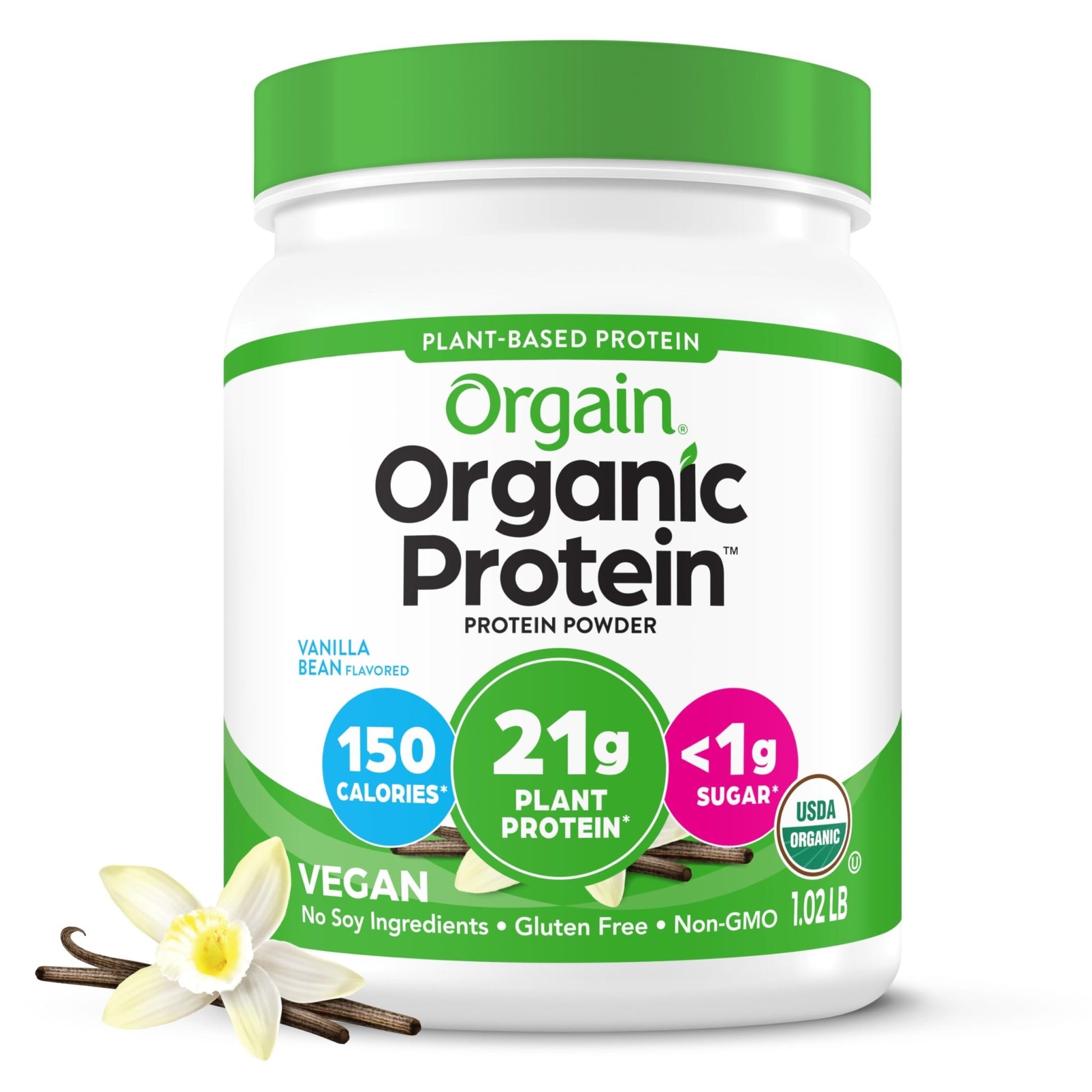 Orgain Organic Vegan Protein Powder, Vanilla Bean - 21g Plant Based Protein, 4g Prebiotic Fiber, No Lactose Ingredients, No Added Sugar, Non-GMO, For Shakes & Smoothies - dailyvitalstore
