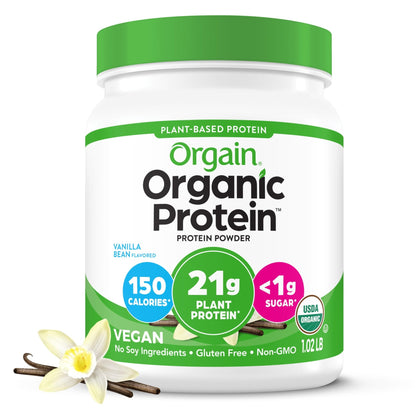 Orgain Organic Vegan Protein Powder, Vanilla Bean - 21g Plant Based Protein, 4g Prebiotic Fiber, No Lactose Ingredients, No Added Sugar, Non-GMO, For Shakes & Smoothies - dailyvitalstore