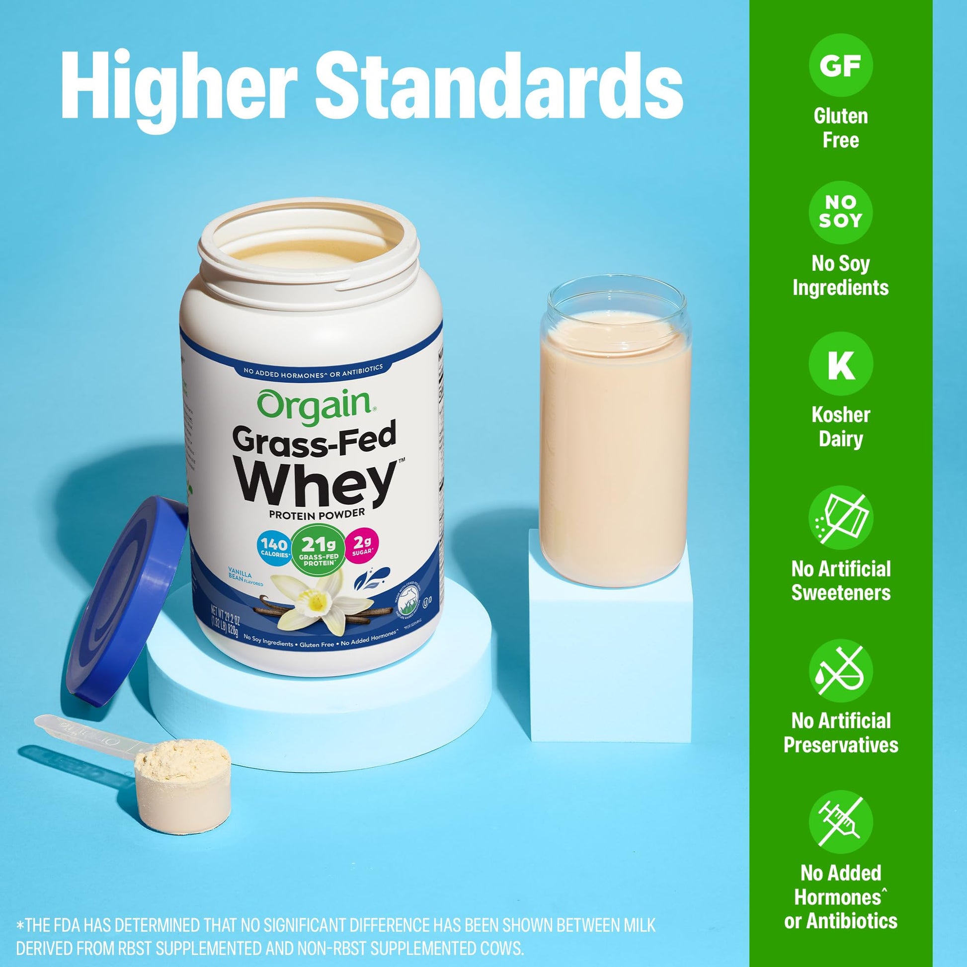 Orgain Whey Protein Powder, Vanilla Bean, 21g Grass Fed Dairy Protein, 5g BCAAs, 3g Prebiotic Fiber, 2g Sugar, No Added Hormones, Gluten Free, Kosher, for Shakes & Smoothies, 1.82 lb - dailyvitalstore
