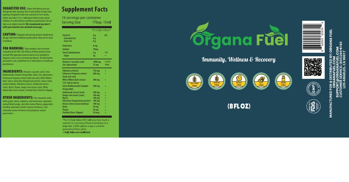 Organa Fuel 30-Day Supply: Advanced Liquid Immune Support Supplement, Supports Cellular, Gut & Organ Health, Vitamins, Minerals, Superfoods, Antioxidant. for Adults & Kids 12+ - 8 fl oz (Pack of 1) - dailyvitalstore