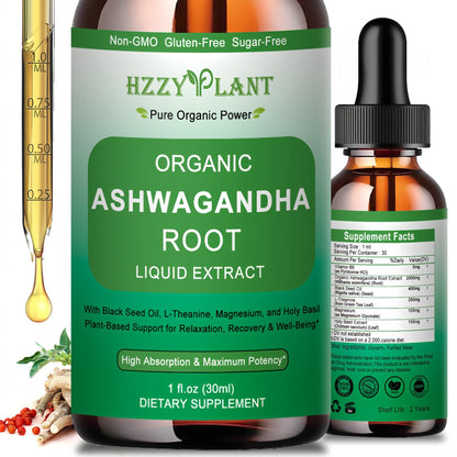 Organic Ashwagandha Drops,High Absorption Ashwagandha Extract Tincture for Stress Relief,Relaxation,Cortisol Support,Ashwagandha for Women & Men with Magnesium,L Theanine,Black Seed Oil,Vegan,Non-GMO - dailyvitalstore