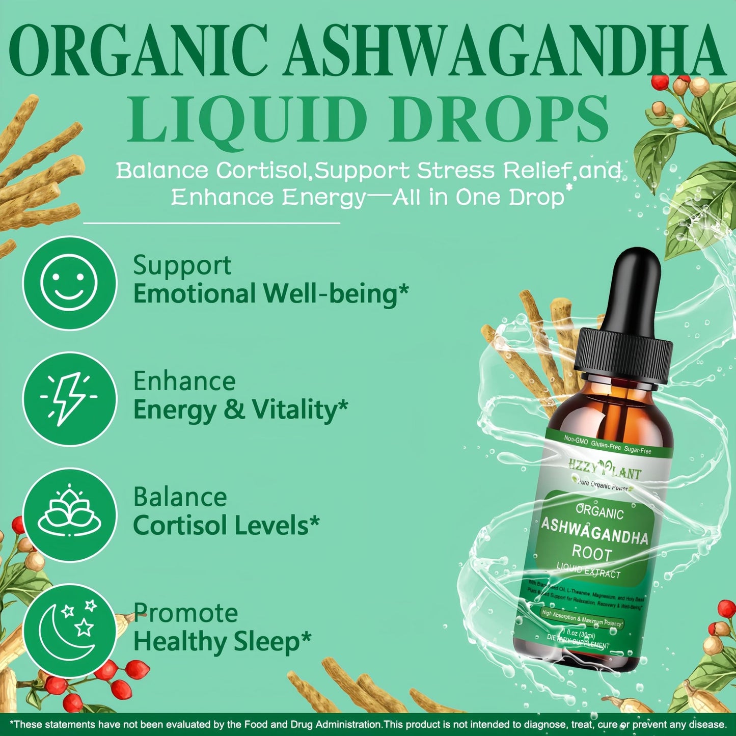 Organic Ashwagandha Drops,High Absorption Ashwagandha Extract Tincture for Stress Relief,Relaxation,Cortisol Support,Ashwagandha for Women & Men with Magnesium,L Theanine,Black Seed Oil,Vegan,Non-GMO - dailyvitalstore