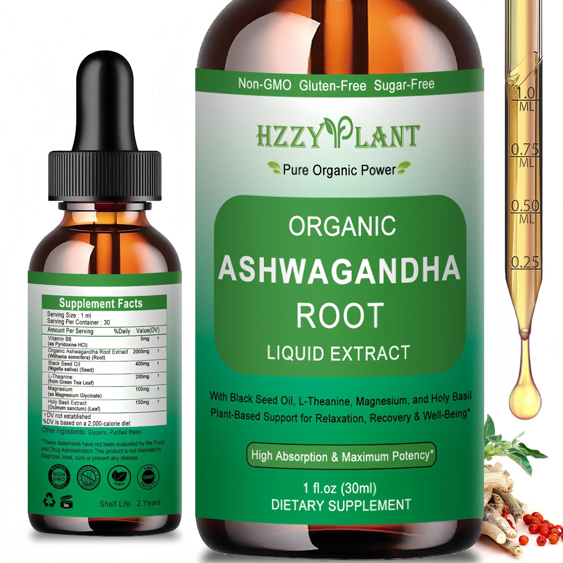 Organic Ashwagandha Drops,High Absorption Ashwagandha Extract Tincture for Stress Relief,Relaxation,Cortisol Support,Ashwagandha for Women & Men with Magnesium,L Theanine,Black Seed Oil,Vegan,Non-GMO - dailyvitalstore