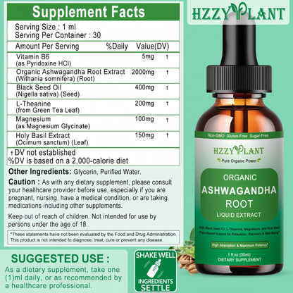 Organic Ashwagandha Drops,High Absorption Ashwagandha Extract Tincture for Stress Relief,Relaxation,Cortisol Support,Ashwagandha for Women & Men with Magnesium,L Theanine,Black Seed Oil,Vegan,Non-GMO - dailyvitalstore