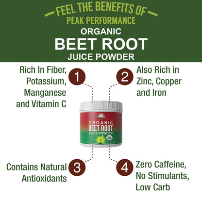 Organic Beet Root Powder - Ultra High Purity Super Food Beets Juice Powder. 100% Pure Nitric Oxide Boosting Beetroot Supplement. Keto, Paleo, Vegan Reds Superfood Rich in Polyphenols - dailyvitalstore