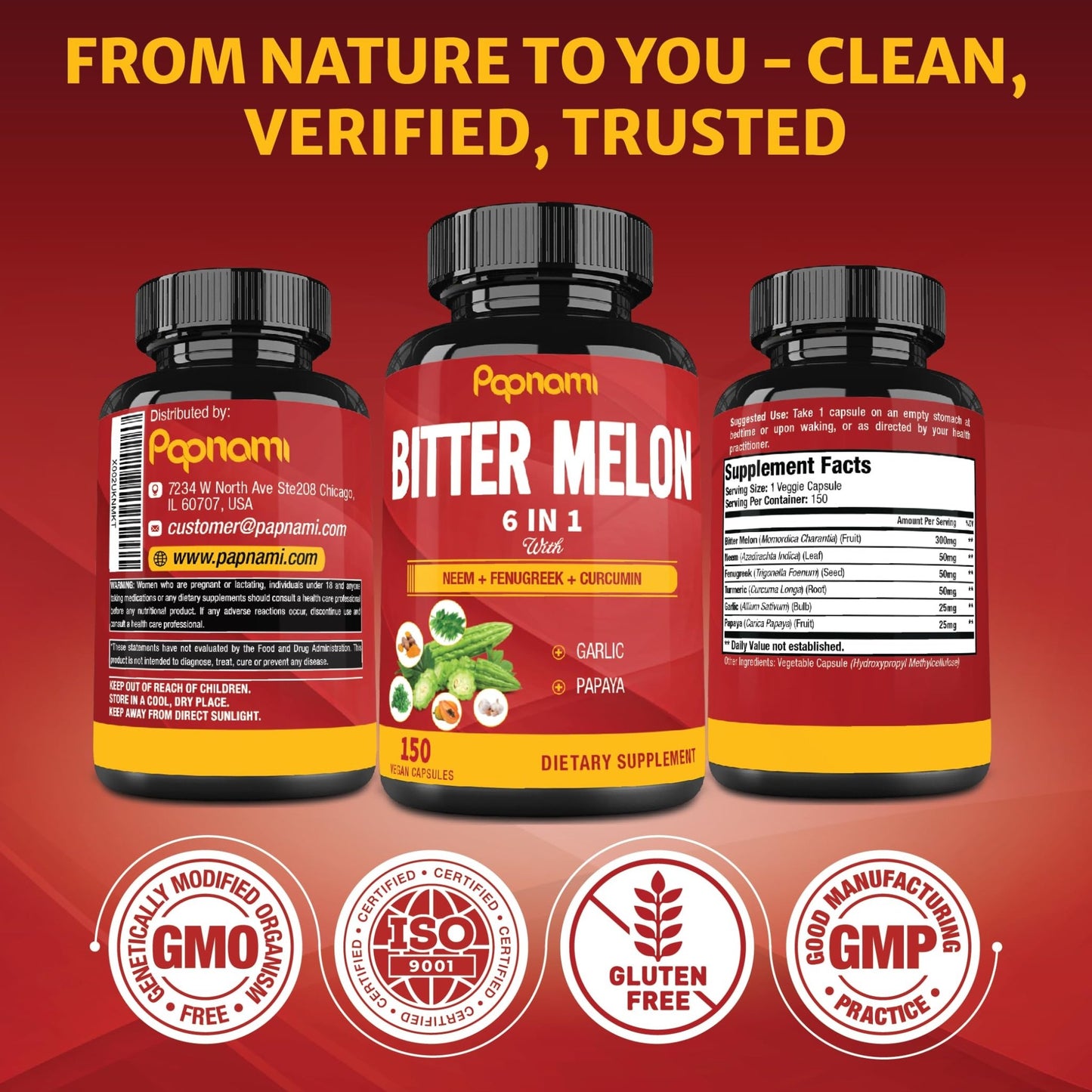 Organic Bitter Melon Extract Capsules - Combined Neem, Fenugreek, Curcumin, Garlic & Papaya - 150 Count for 5 Months - Supports Body, Digestive - dailyvitalstore