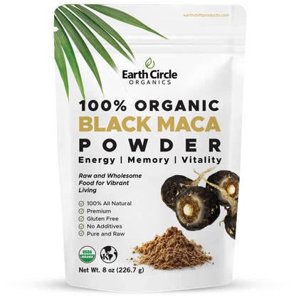 Organic Black Maca Peruvian Root Powder | Black Maca Root for Men | Natural Supplement | Essential Vitamins, Minerals & Fatty Acids Improved Energy | Immune Support (8oz, Pack of 1) - dailyvitalstore