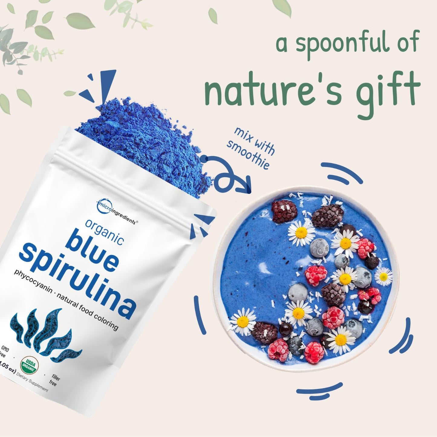 Organic Blue Spirulina Powder (Phycocyanin Extract), 30 Servings - No Fishy Smell, 100% Vegan Protein from Blue-Green Algae, Natural Luminous Food - dailyvitalstore