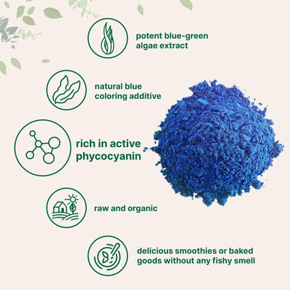 Organic Blue Spirulina Powder (Phycocyanin Extract), 30 Servings - No Fishy Smell, 100% Vegan Protein from Blue-Green Algae, Natural Luminous Food - dailyvitalstore