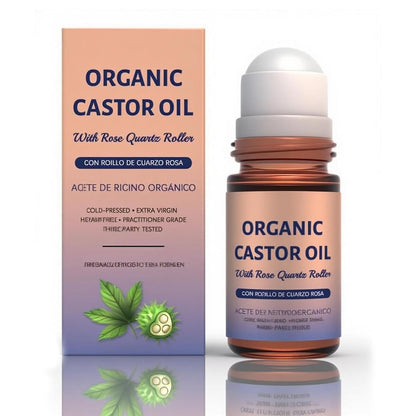 Organic Castor Oil with Rose Quartz Roller, Cold-Pressed Pure Organic Castor Oil Roller Ball for Hair Growth, Eyelashes, Eyebrows & Skin, 1.7 fl oz(1) - dailyvitalstore