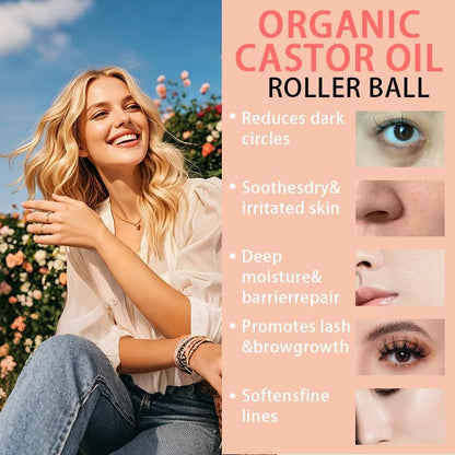 Organic Castor Oil with Rose Quartz Roller, Cold-Pressed Pure Organic Castor Oil Roller Ball for Hair Growth, Eyelashes, Eyebrows & Skin, 1.7 fl oz(1) - dailyvitalstore