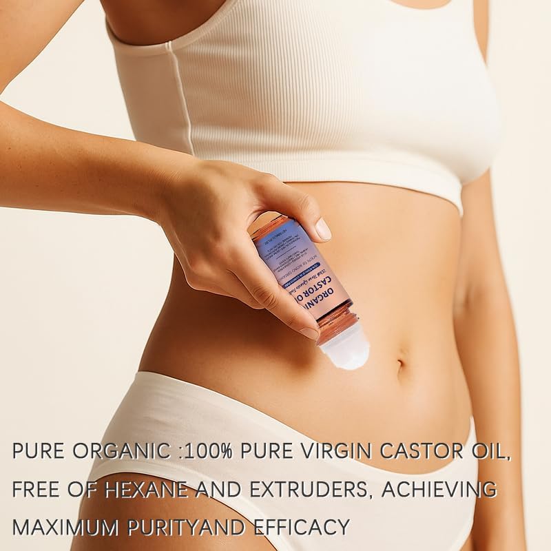 Organic Castor Oil with Rose Quartz Roller, Cold-Pressed Pure Organic Castor Oil Roller Ball for Hair Growth, Eyelashes, Eyebrows & Skin, 1.7 fl oz(1) - dailyvitalstore