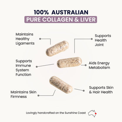 Organic Collagen Australia Pure Collagen & Liver Capsules – Muscle Strength & Vitality with Hydrolyzed Collagen, Grass-Fed Liver, and Vitamin B12 – 120 Capsules - dailyvitalstore