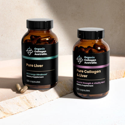 Organic Collagen Australia Pure Collagen & Liver Capsules – Muscle Strength & Vitality with Hydrolyzed Collagen, Grass-Fed Liver, and Vitamin B12 – 120 Capsules - dailyvitalstore