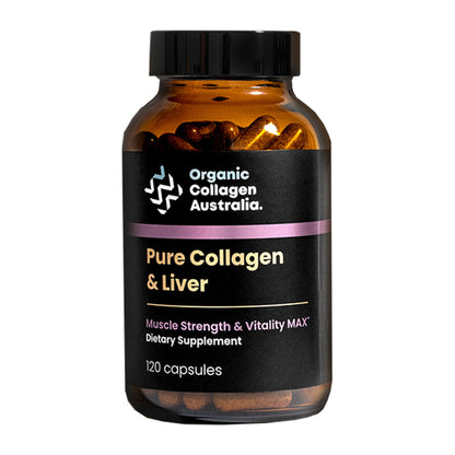 Organic Collagen Australia Pure Collagen & Liver Capsules – Muscle Strength & Vitality with Hydrolyzed Collagen, Grass-Fed Liver, and Vitamin B12 – 120 Capsules - dailyvitalstore