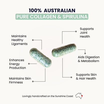 Organic Collagen Australia Pure Collagen & Spirulina Capsules – Antioxidant-Rich Supplement for Skin Elasticity, Joint Health, Metabolism Support & Energy (120 Capsules) - dailyvitalstore