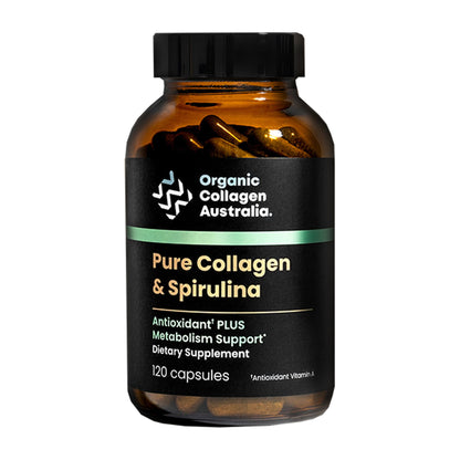 Organic Collagen Australia Pure Collagen & Spirulina Capsules – Antioxidant-Rich Supplement for Skin Elasticity, Joint Health, Metabolism Support & Energy (120 Capsules) - dailyvitalstore