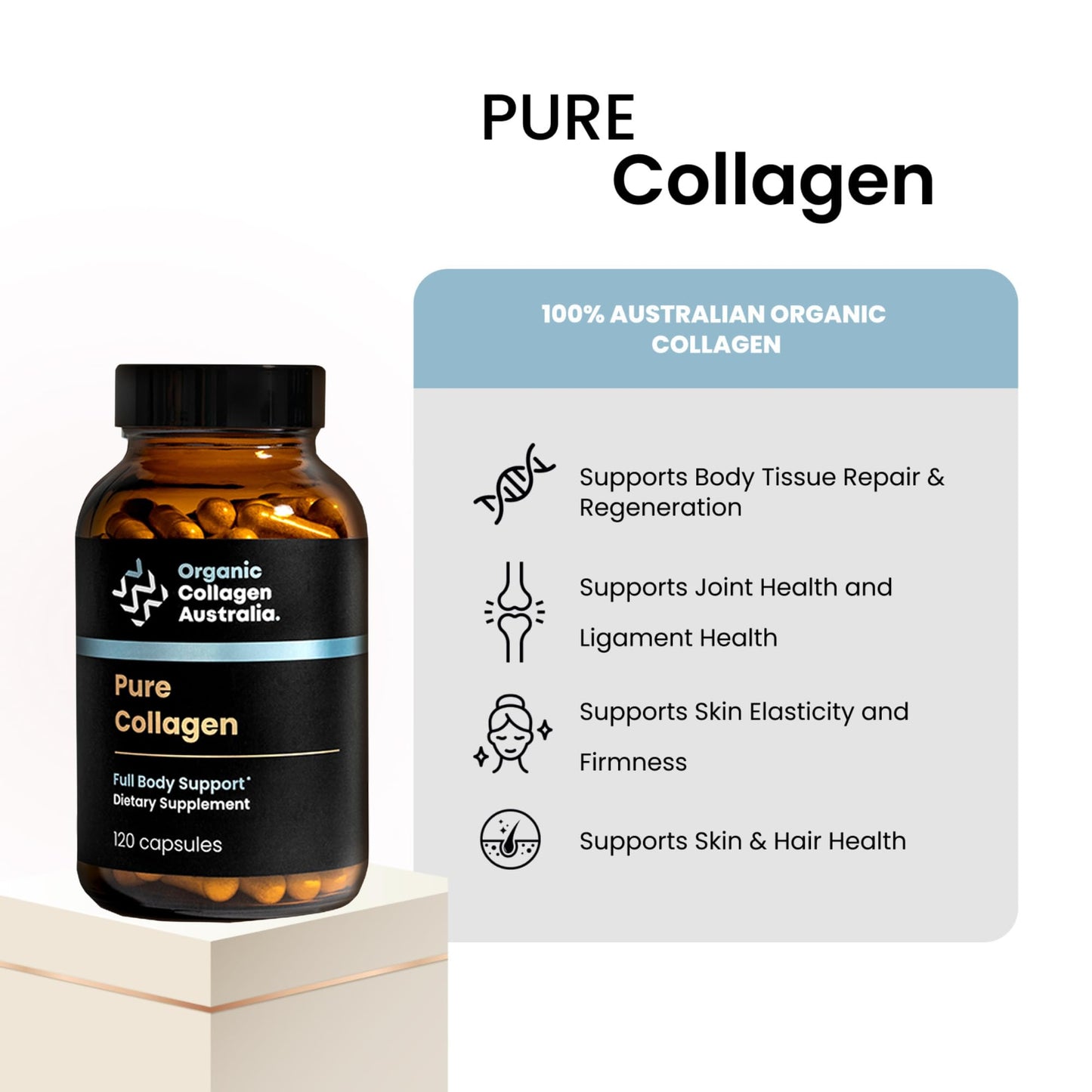 Organic Collagen Australia Pure Hydrolyzed Collagen Capsules – Bioavailable for Skin Elasticity, Hair Health, and Joint Support – Grass-Fed, Pasture-Raised, Paleo & Keto Friendly (120 Caps) - dailyvitalstore