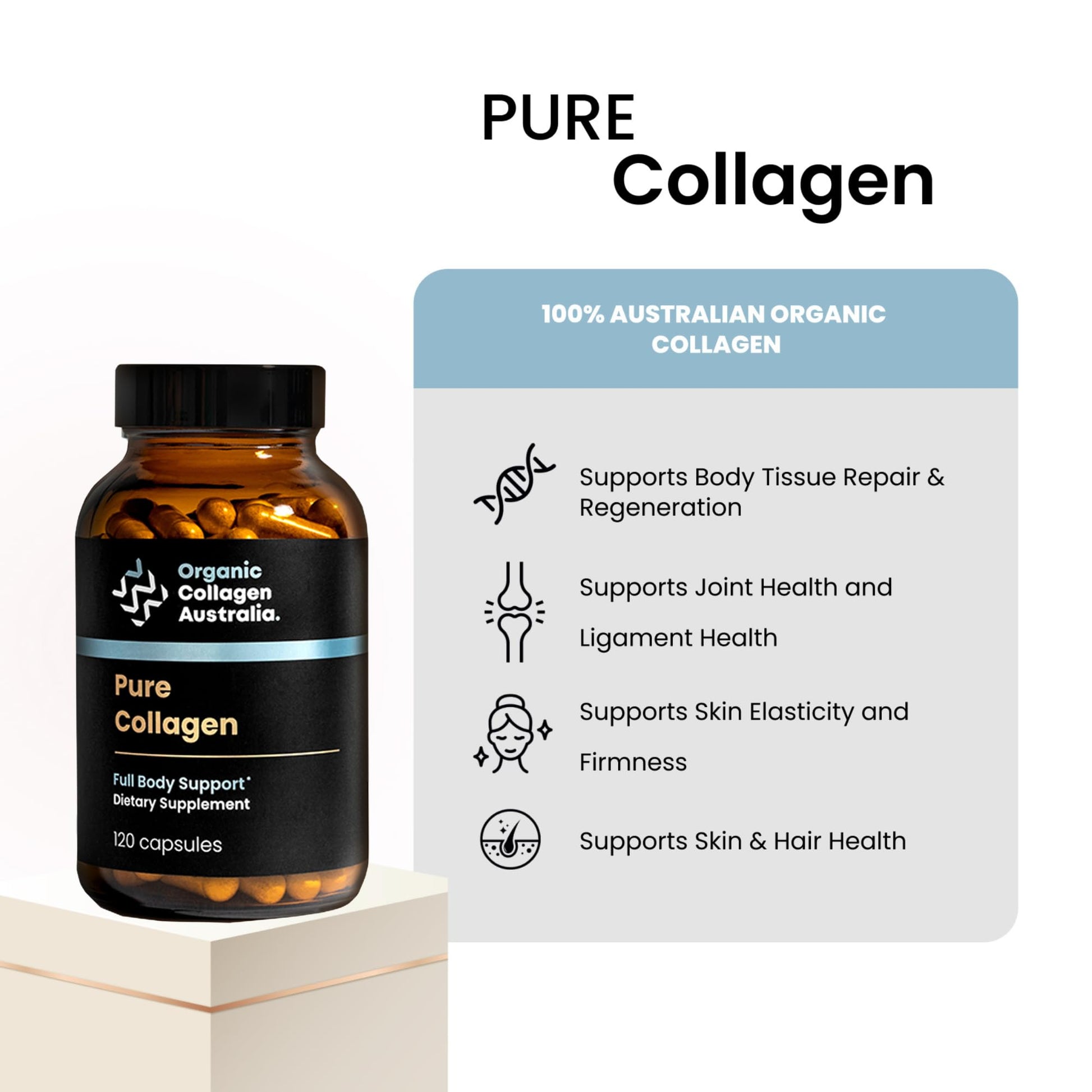 Organic Collagen Australia Pure Hydrolyzed Collagen Capsules – Bioavailable for Skin Elasticity, Hair Health, and Joint Support – Grass-Fed, Pasture-Raised, Paleo & Keto Friendly (120 Caps) - dailyvitalstore