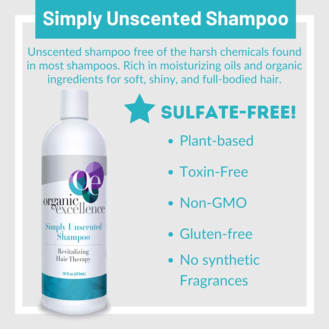Organic Excellence All Natural Chemical-Free Shampoo | Non-Toxic, Sulfate-Free, Paraben-Free, Fragrance-Free for Men, Women, and Kids - Color-safe 16 fl oz (473 ml) - dailyvitalstore