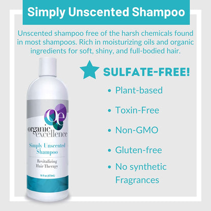 Organic Excellence All Natural Chemical-Free Shampoo | Non-Toxic, Sulfate-Free, Paraben-Free, Fragrance-Free for Men, Women, and Kids - Color-safe 16 fl oz (473 ml) - dailyvitalstore