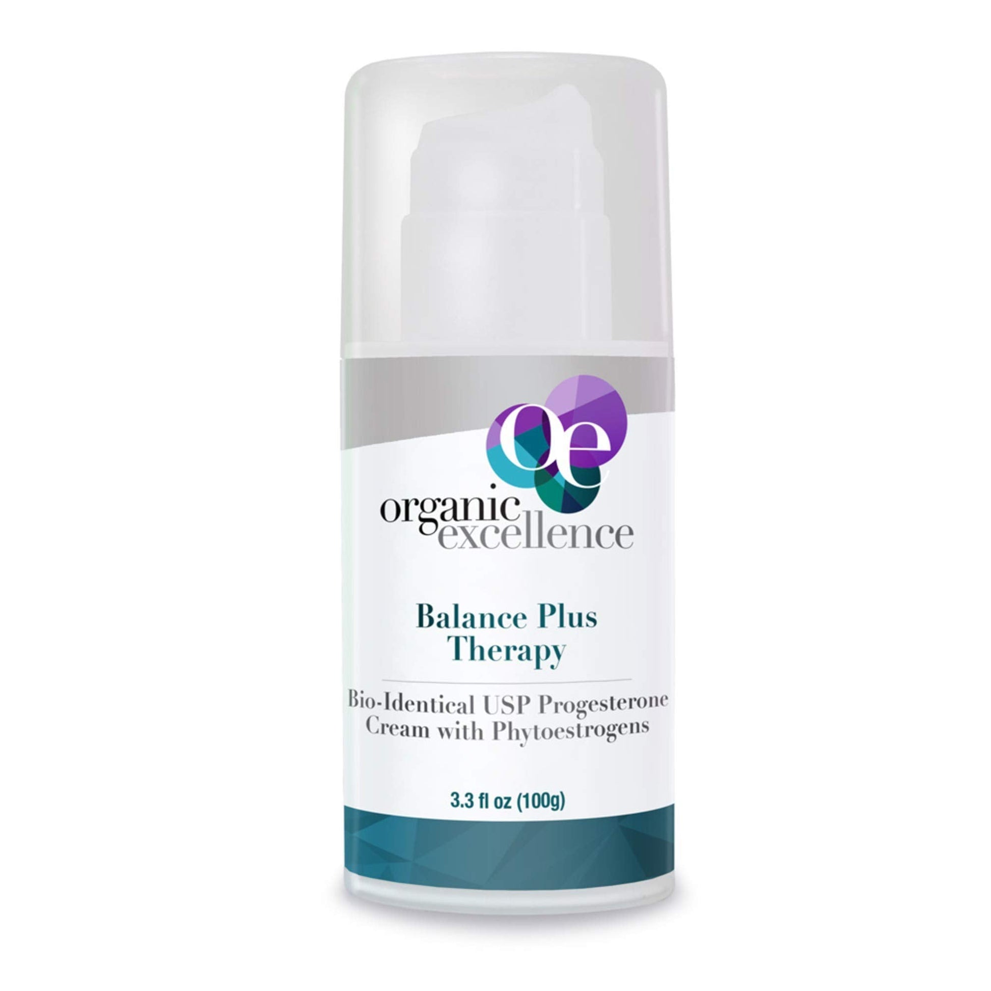 Organic Excellence Balance Plus Therapy - USP Bioidentical Organic Progesterone Cream for Women - with Phytoestrogens - for Menopause Relief and Natural Hormone Balance, 3.3 fl oz (100g) - dailyvitalstore