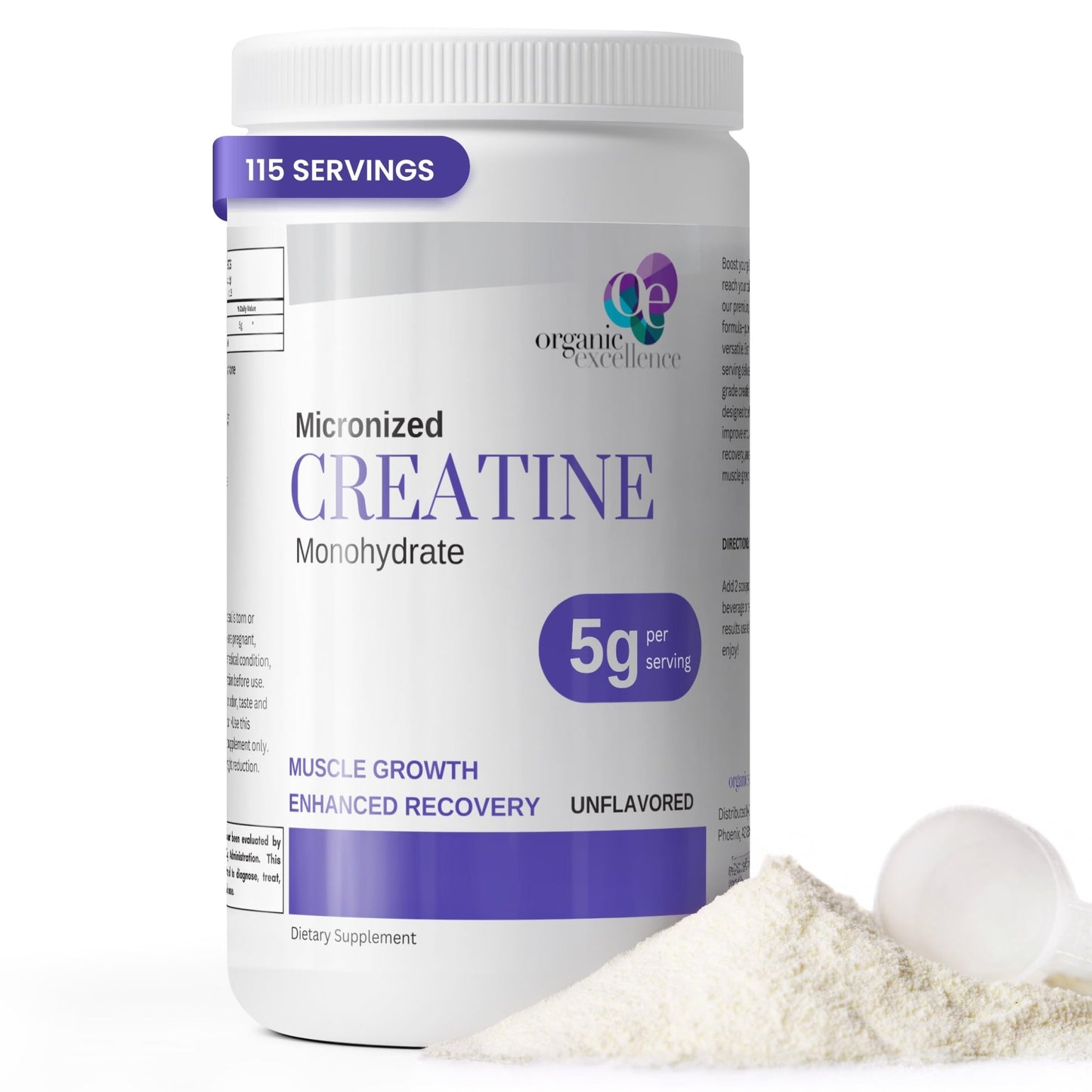Organic Excellence Creatine Monohydrate – Micronized Creatine Powder for Muscle Growth, Strength & Recovery – Unflavored, 115 Servings - dailyvitalstore