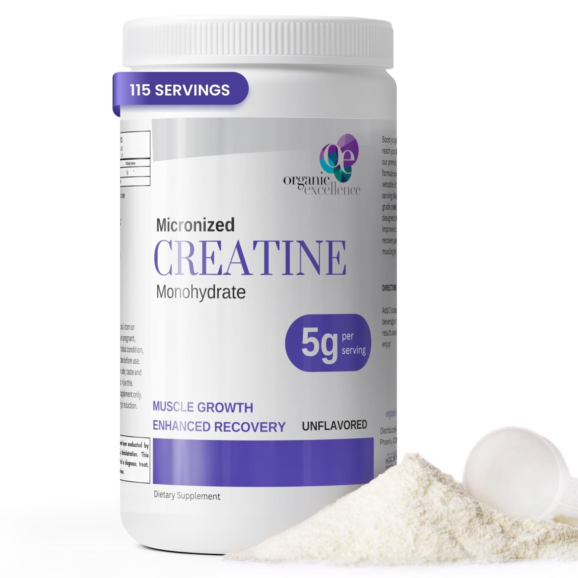 Organic Excellence Creatine Monohydrate – Micronized Creatine Powder for Muscle Growth, Strength & Recovery – Unflavored, 115 Servings - dailyvitalstore