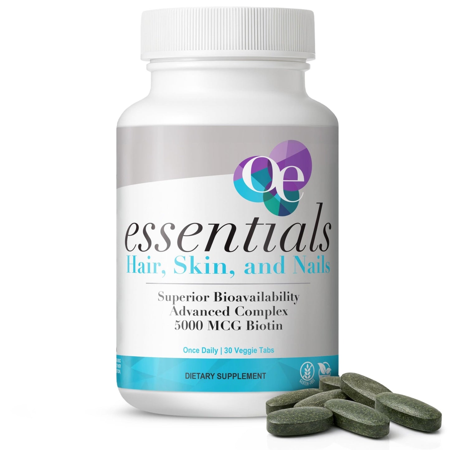 Organic Excellence Hair, Skin and Nails Vitamins for Women & Men – Biotin Supplement 5000 mcg– Hyaluronic Acid - Supports Healthy Hair Growth, Radiant Skin & Strong Nails, 1 Month Supply (30 Tablets) - dailyvitalstore