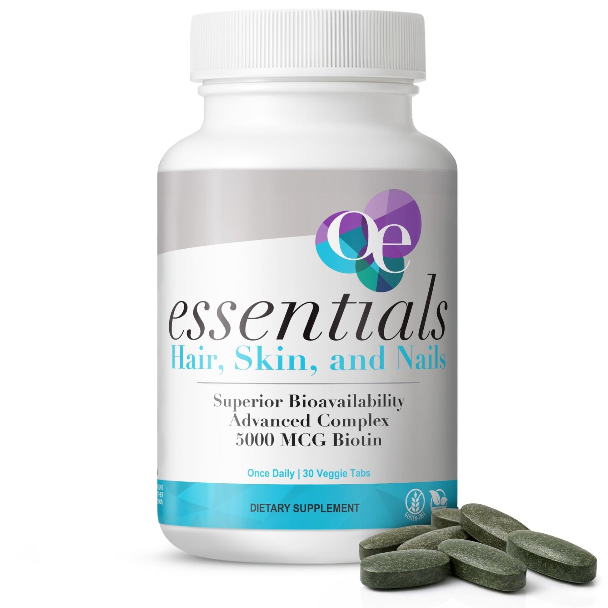 Organic Excellence Hair, Skin and Nails Vitamins for Women & Men – Biotin Supplement 5000 mcg– Hyaluronic Acid - Supports Healthy Hair Growth, Radiant Skin & Strong Nails, 1 Month Supply (30 Tablets) - dailyvitalstore
