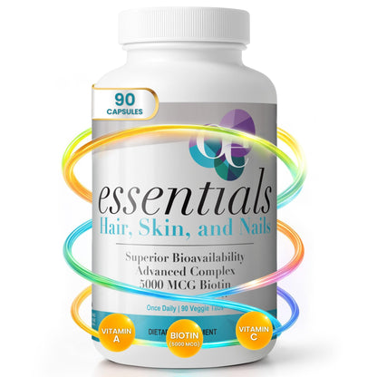 Organic Excellence Hair, Skin and Nails Vitamins for Women & Men – Biotin Supplement 5000 mcg– Hyaluronic Acid - Supports Healthy Hair Growth, Radiant Skin & Strong Nails, 3 Month Supply (90 Tablets) - dailyvitalstore
